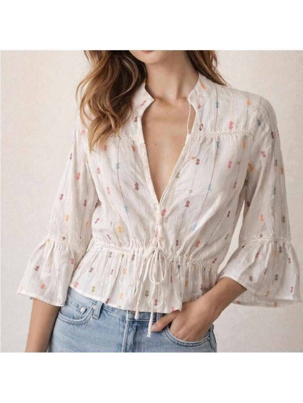 Vacate by Anthropology "Morocco" Embroidered Top Size XS Fiesta Jacquard